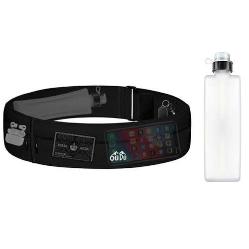 OUDO Thin Invisible Waist Belt Running Fanny Pack with 330ml Water Bottle - for Waist 60cm - 85cm  /  Black (BPA-Free, No FDA) - 1
