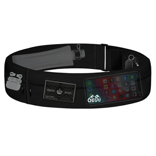 OUDO Slim Invisible Running Belt Breathable Waist Pack with Reflective Strips - for Waist 60cm - 85cm  /  Black - 1