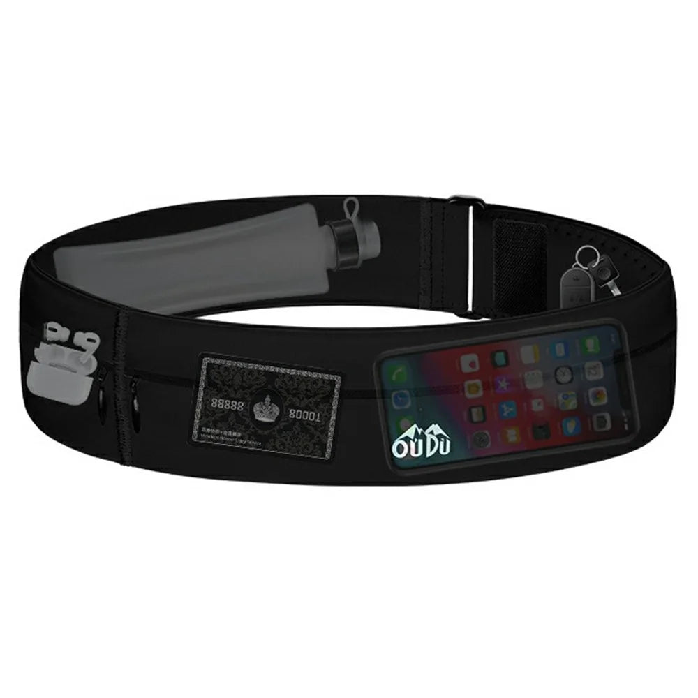OUDO Slim Invisible Running Belt Breathable Waist Pack with Reflective Strips - for Waist 60cm - 85cm  /  Black - 1