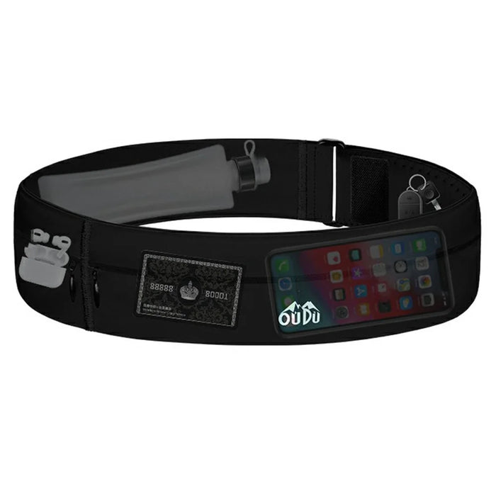 OUDO Slim Invisible Running Belt Breathable Waist Pack with Reflective Strips - for Waist 60cm - 85cm  /  Black - 1