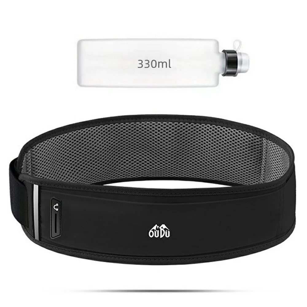 OUDO Slim Running Belt Bag Waist Pack with 330ml Water Bottle  /  Reflective Strip for Outdoor Sports (No FDA, BPA-Free) - Black  /  S  /  60cm-85cm - 1