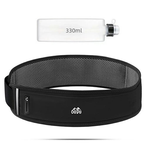 OUDO Slim Running Belt Bag Waist Pack with 330ml Water Bottle  /  Reflective Strip for Outdoor Sports (No FDA, BPA-Free) - Black  /  S  /  60cm-85cm - 1