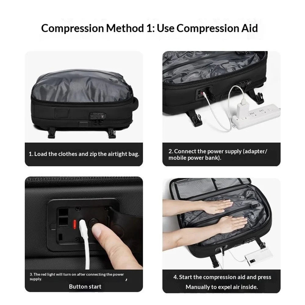7708 Large Capacity Travel Backpack Built-in Vacuum Compressor Waterproof Business Bag with TSA Lock - Black - 4