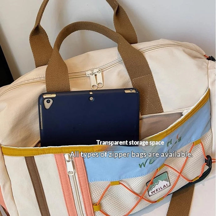 Large Capacity Gym Bag Expandable Handbag Dry Wet Separation Travel Duffel with Shoulder Strap - Brown - 6