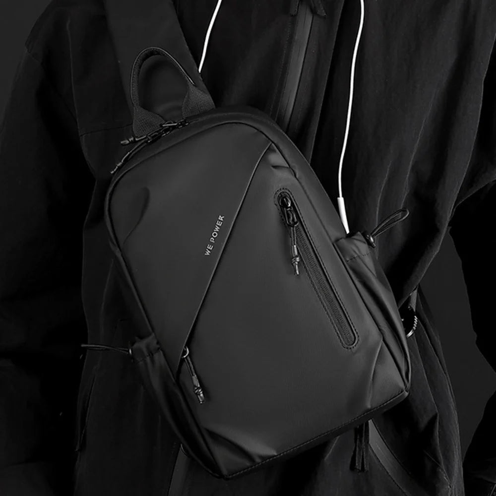 WEPOWER 1239# Commute Men Single Shoulder Bag Large Capacity Crossbody Bag Water-Resistant Chest Pack - Black - 2
