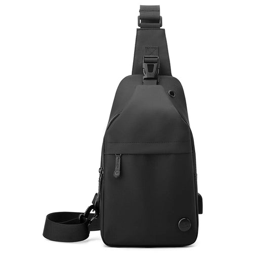 WEPOWER 1323# Lightweight Men Chest Pack Waterproof Single Shoulder Bag with USB Charging Port and Headphone Jack Large Capacity Crossbody Bag - Black - 1