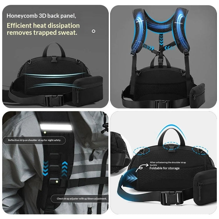 WEPOWER 883# Unisex Backpack Waist Bag Chest Pack Convertible Lightweight Pouch for Sports / Cycling / Travel - Black - 6