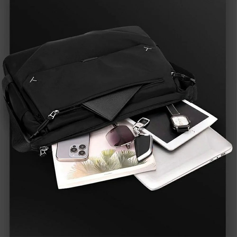 WEPOWER 7206 Men Casual Messenger Bag Waterproof Nylon Large Capacity Crossbody Shoulder Bag - Black - 2