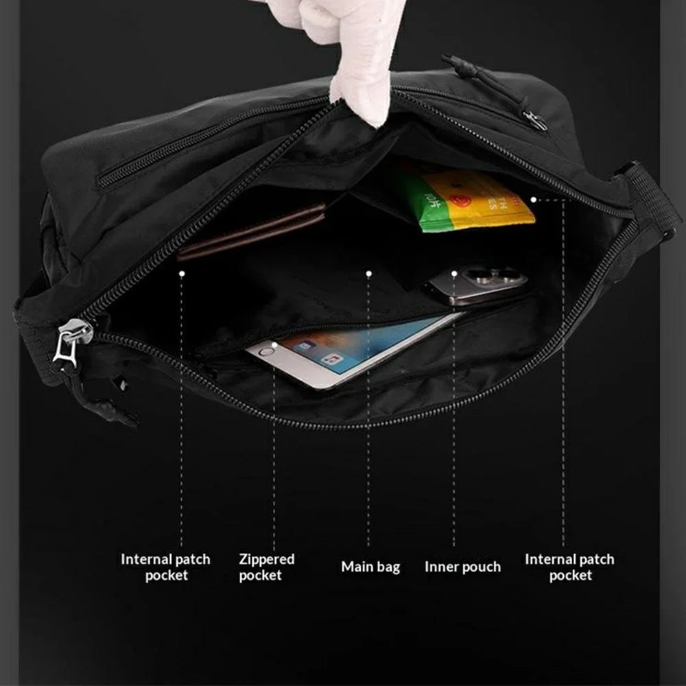 WEPOWER 7206 Men Casual Messenger Bag Waterproof Nylon Large Capacity Crossbody Shoulder Bag - Black - 3