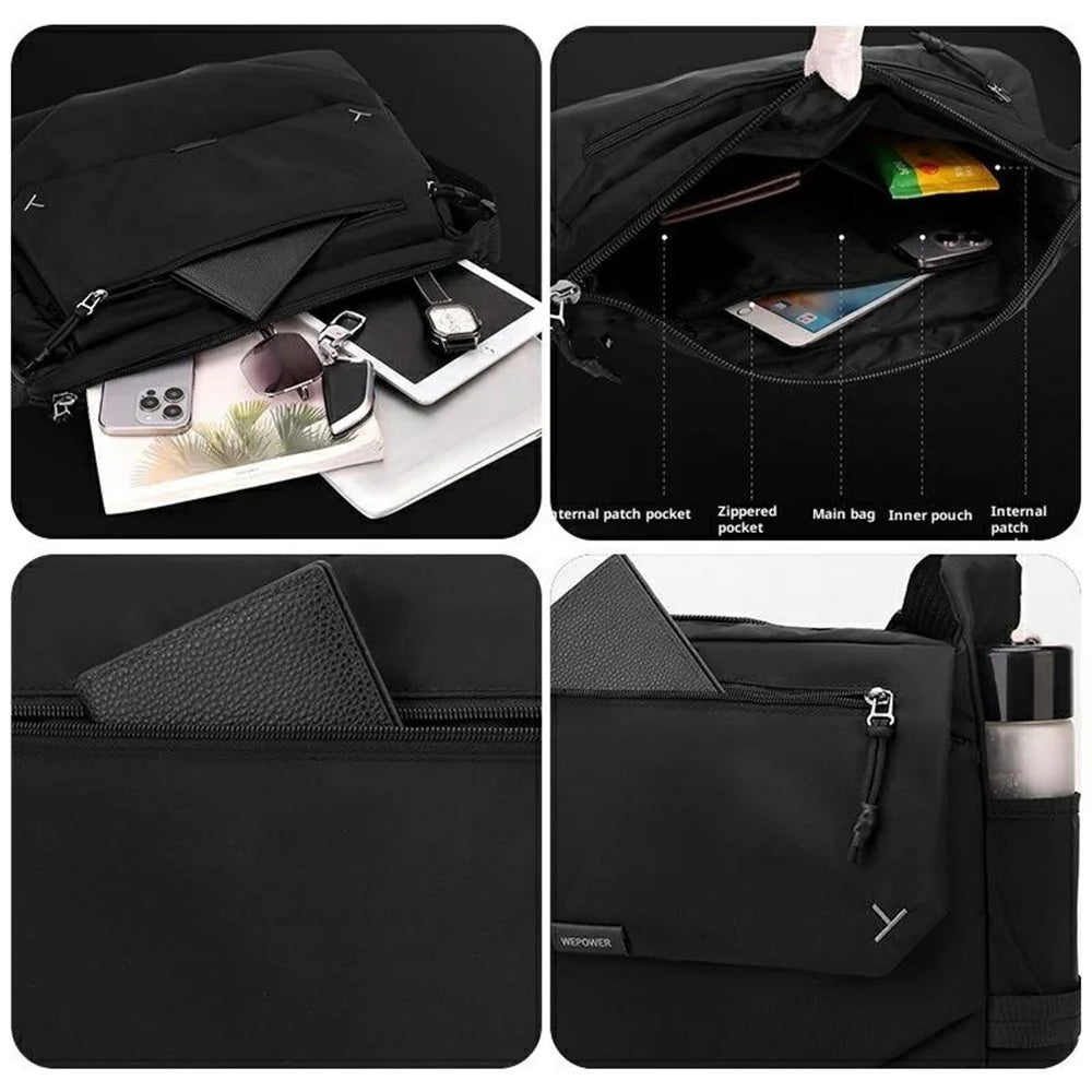 WEPOWER 7206 Men Casual Messenger Bag Waterproof Nylon Large Capacity Crossbody Shoulder Bag - Black - 7