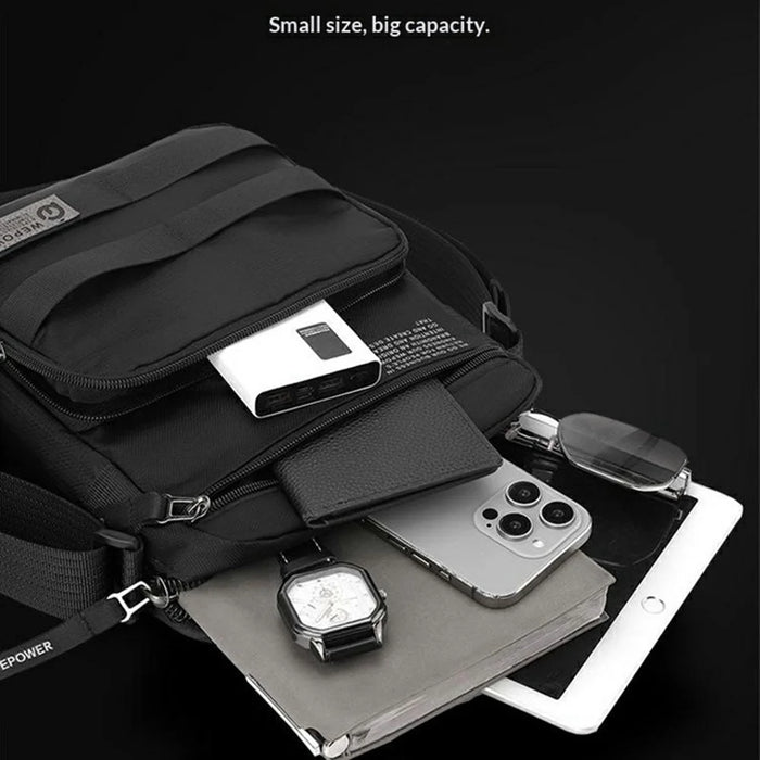 WEPOWER 2320 Solid Color Small Crossbody Bag Waterproof Casual Men Shoulder Pack for Commute Travel - Black - 4