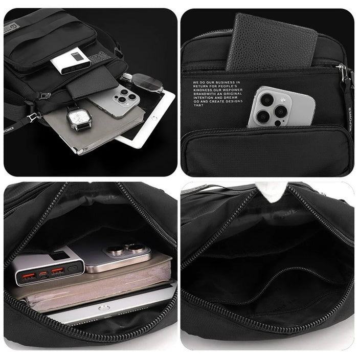 WEPOWER 2320 Solid Color Small Crossbody Bag Waterproof Casual Men Shoulder Pack for Commute Travel - Black - 5