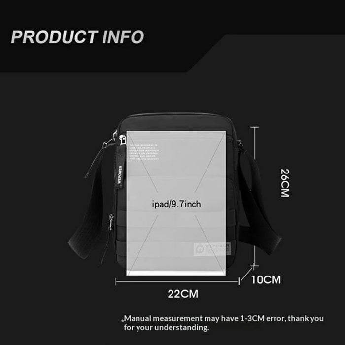 WEPOWER 2320 Solid Color Small Crossbody Bag Waterproof Casual Men Shoulder Pack for Commute Travel - Black - 6