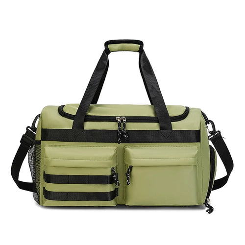 TC21.5 Large Capacity Nylon Duffel Bag Outdoor Travel Luggage Organizer Handbag with Shoe Compartment - Olive Green - 1