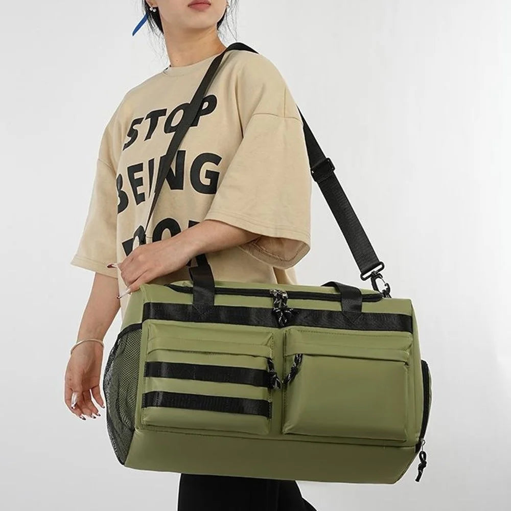 TC21.5 Large Capacity Nylon Duffel Bag Outdoor Travel Luggage Organizer Handbag with Shoe Compartment - Olive Green - 2
