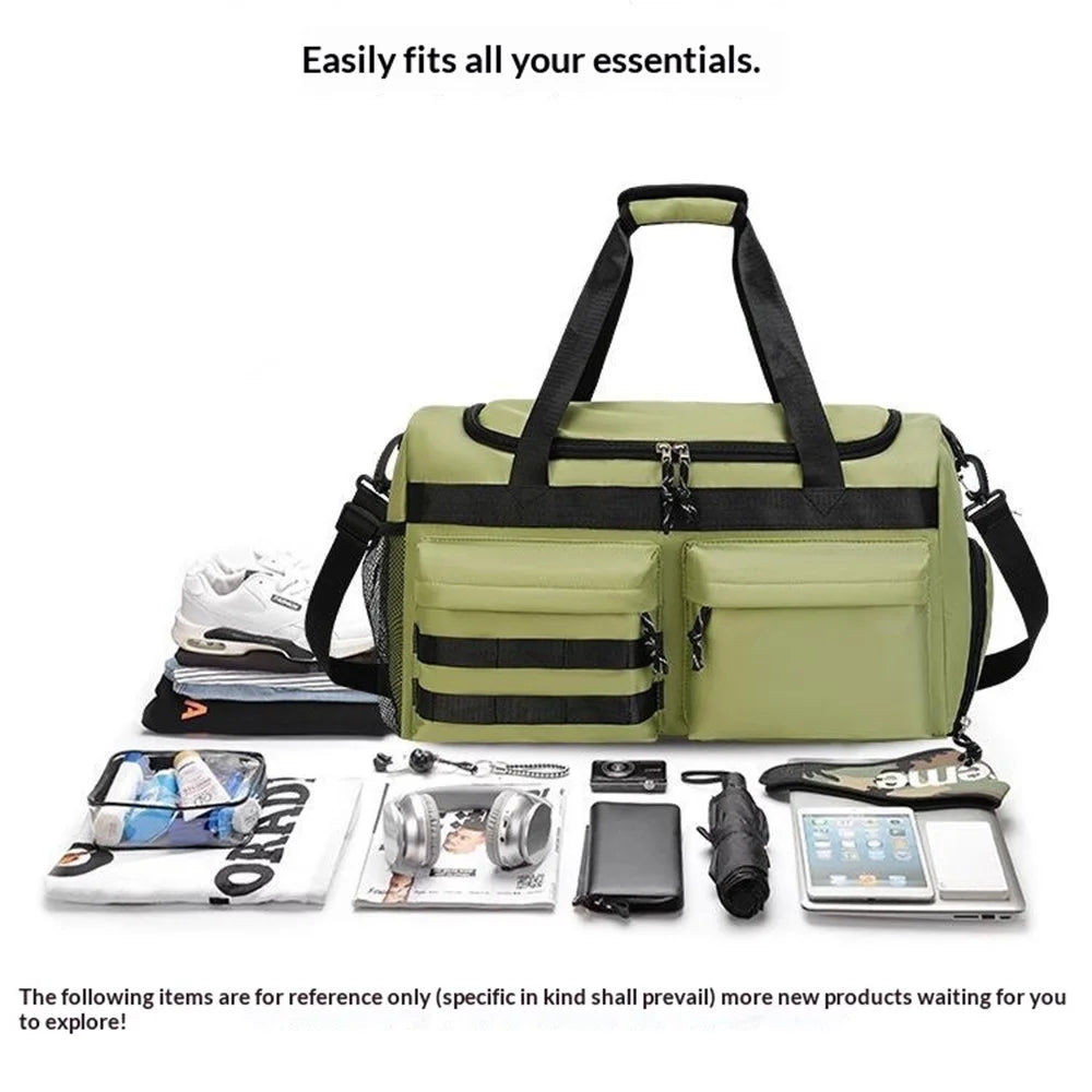 TC21.5 Large Capacity Nylon Duffel Bag Outdoor Travel Luggage Organizer Handbag with Shoe Compartment - Olive Green - 3