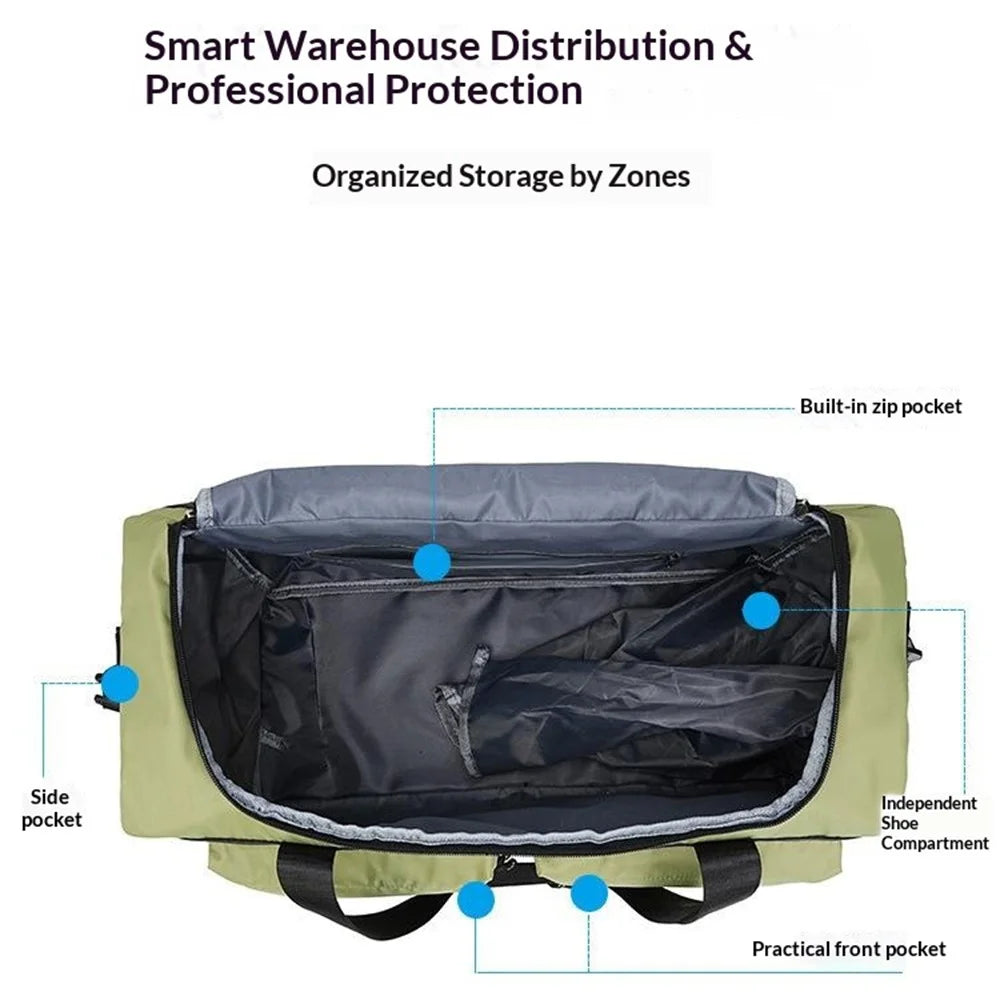TC21.5 Large Capacity Nylon Duffel Bag Outdoor Travel Luggage Organizer Handbag with Shoe Compartment - Olive Green - 5