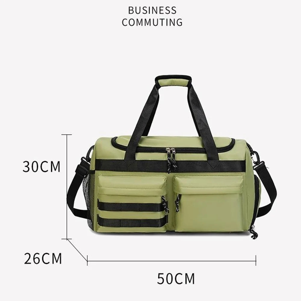 TC21.5 Large Capacity Nylon Duffel Bag Outdoor Travel Luggage Organizer Handbag with Shoe Compartment - Olive Green - 7