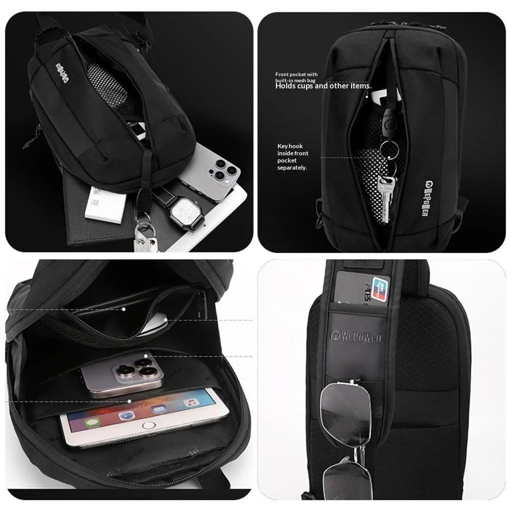 WEPOWER 2173 Waterproof Chest Bag for Men Large Capacity Handheld Crossbody Bag for Commute / Outdoor Travel - Black - 5