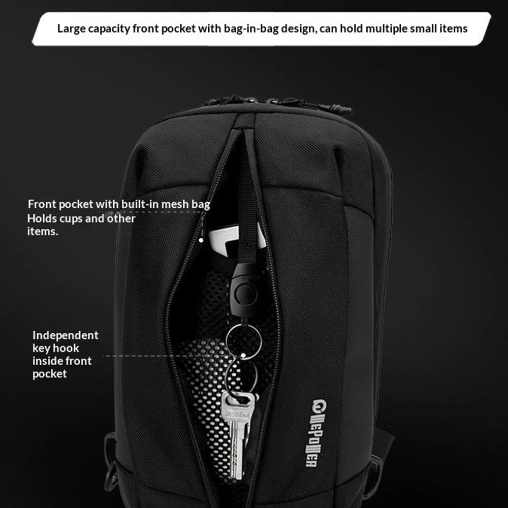 WEPOWER 2173 Waterproof Chest Bag for Men Large Capacity Handheld Crossbody Bag for Commute / Outdoor Travel - Black - 7