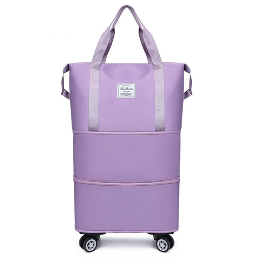 Expandable Travel Duffel Bag with Wheels Large Capacity Luggage Oxford Fabric for Students  /  Business Trips  /  Fitness - Light Purple - 1