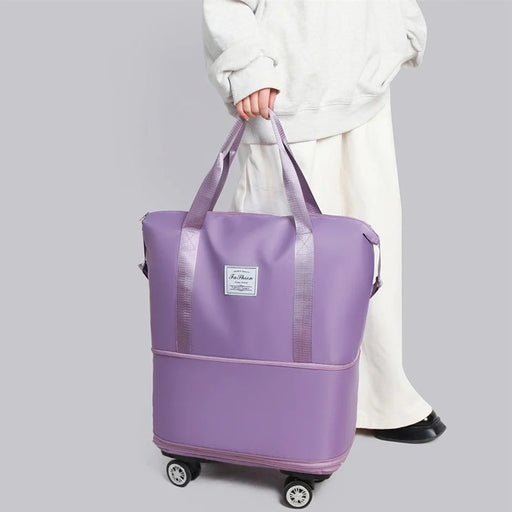 Expandable Travel Duffel Bag with Wheels Large Capacity Luggage Oxford Fabric for Students  /  Business Trips  /  Fitness - Light Purple - 2
