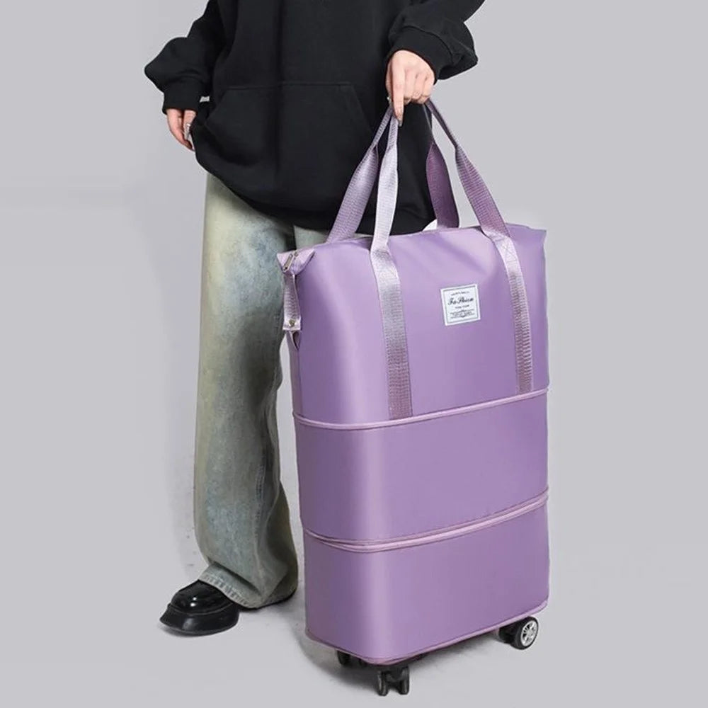 Expandable Travel Duffel Bag with Wheels Large Capacity Luggage Oxford Fabric for Students  /  Business Trips  /  Fitness - Light Purple - 4