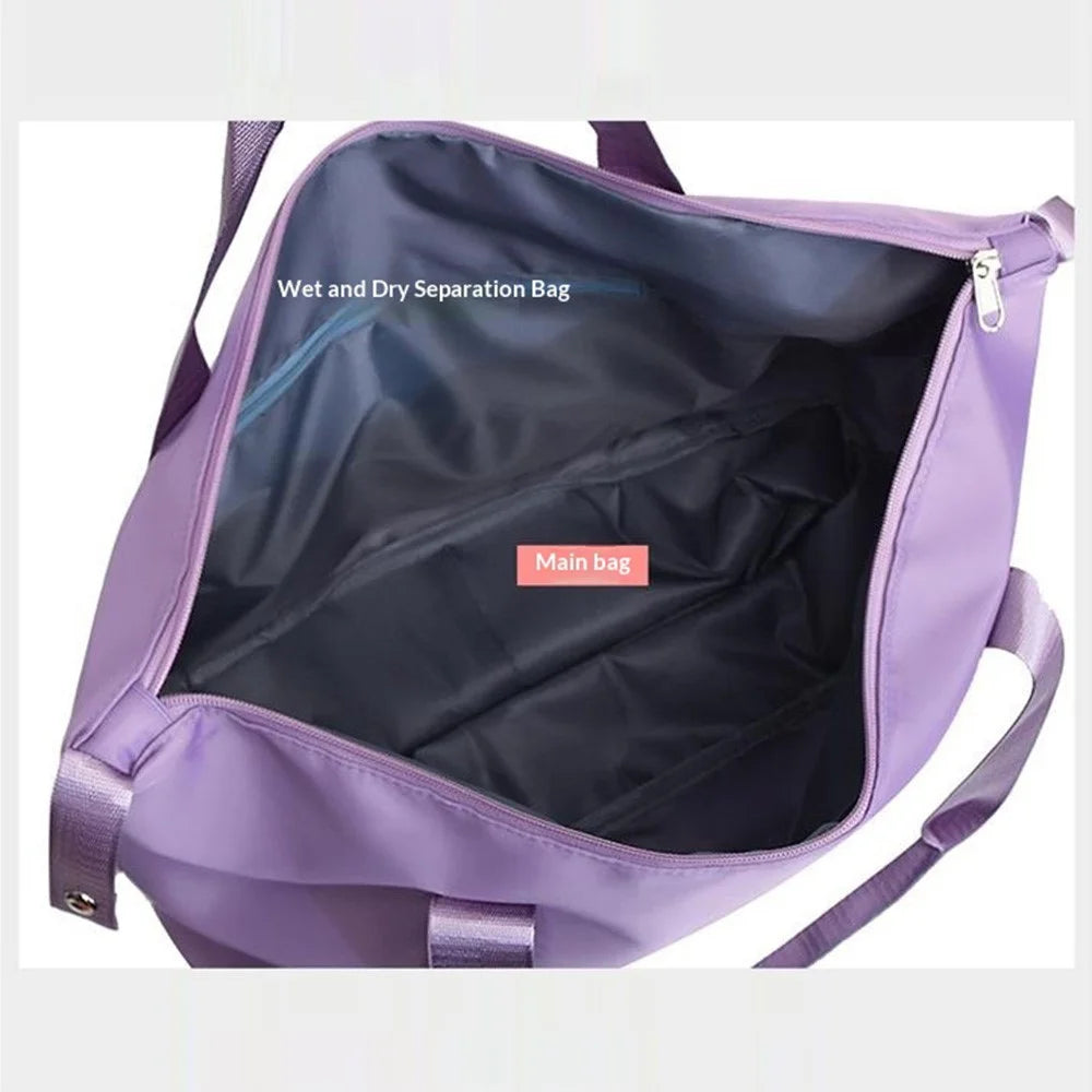 Expandable Travel Duffel Bag with Wheels Large Capacity Luggage Oxford Fabric for Students  /  Business Trips  /  Fitness - Light Purple - 7