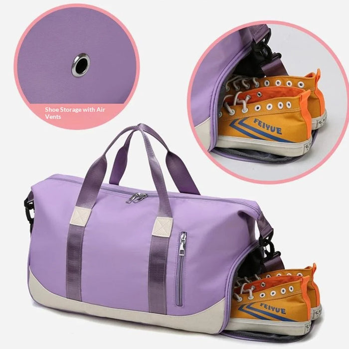 45×27×20cm Oxford Cloth Waterproof Swim Bag Large Capacity Lightweight Shoulder Gym Organizer with Separation Shoe Compartment - Purple - 2