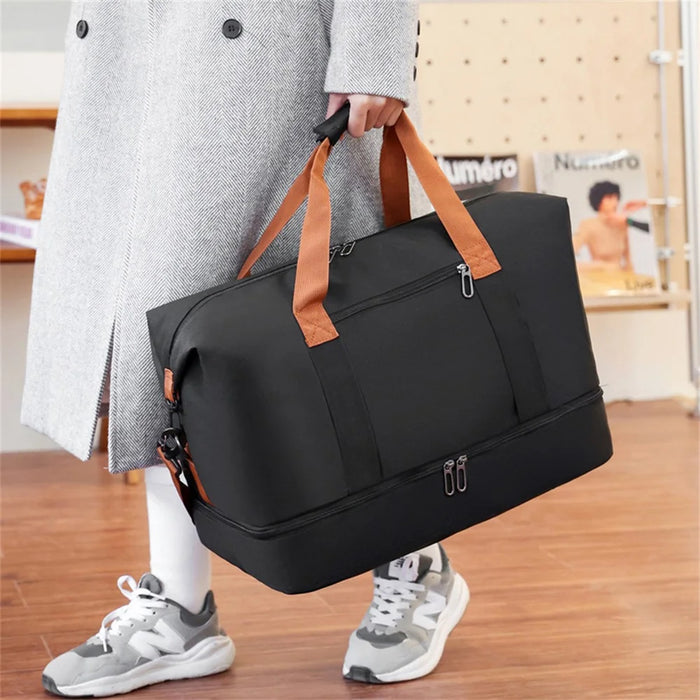 99515 Short Trip Travel Bag Large Capacity Luggage Organizer Fitness Gym Bag with Shoe Compartment - Black - 3