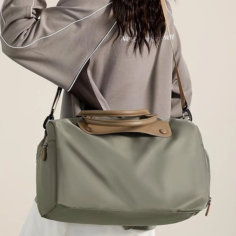 BANQILU LH766 Large Capacity Shoulder Bag for Short Trip Luggage Organizer Waterproof Nylon Gym Duffel - Khaki - 2