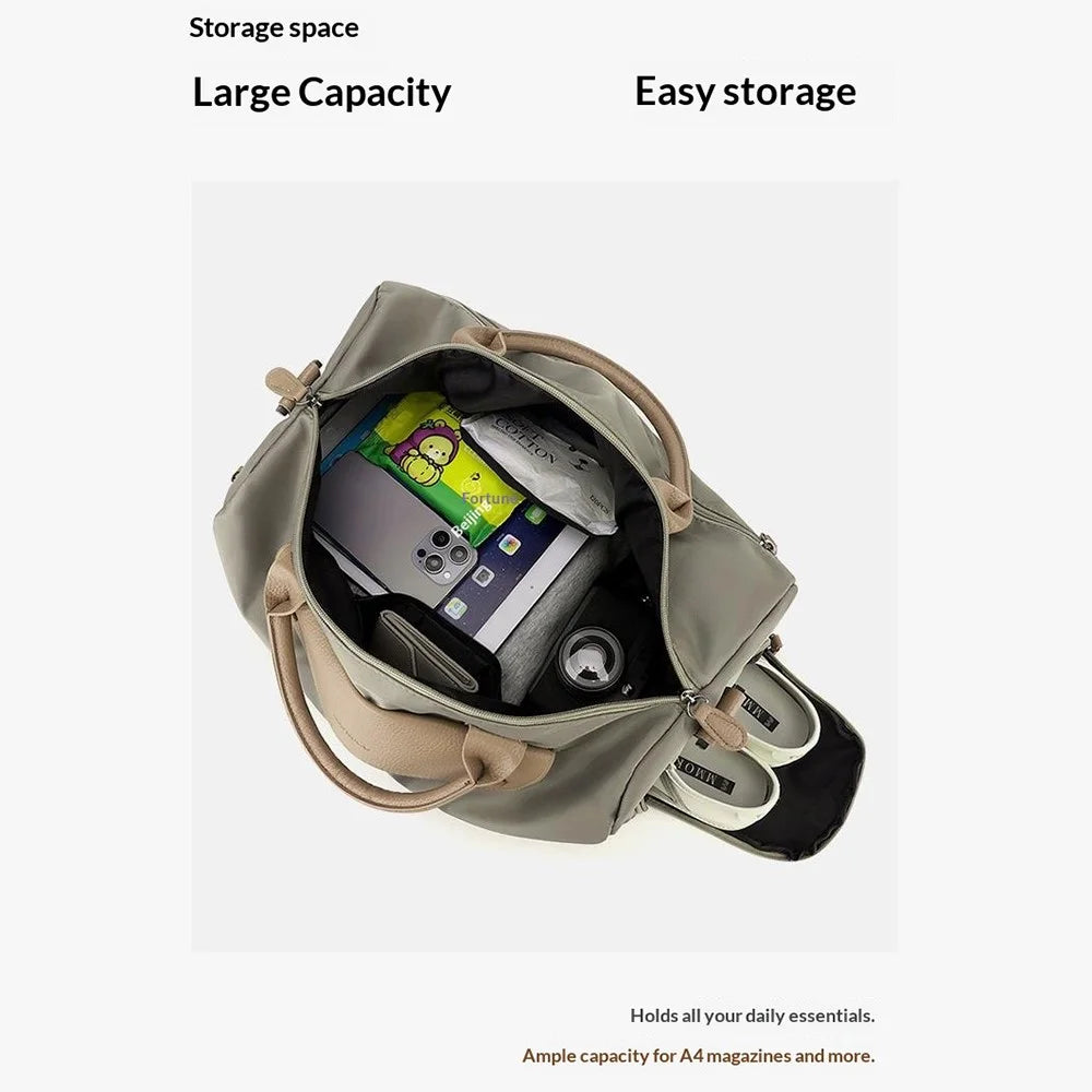 BANQILU LH766 Large Capacity Shoulder Bag for Short Trip Luggage Organizer Waterproof Nylon Gym Duffel - Khaki - 4