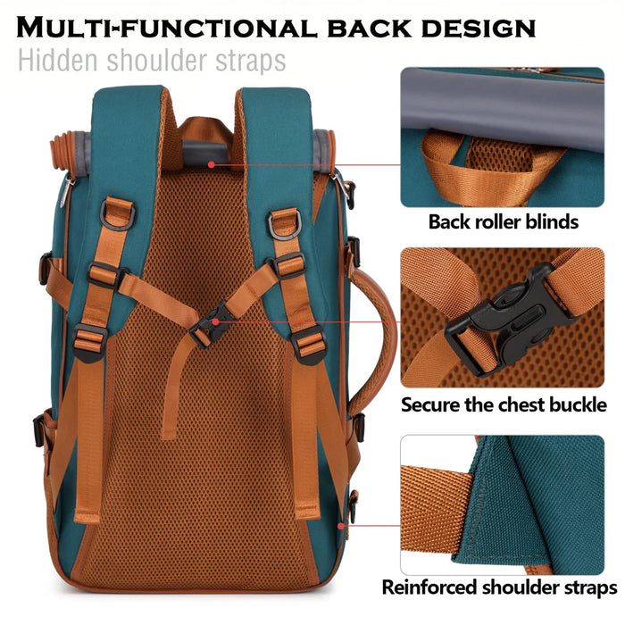 30L Large Capacity Shoulder Bag for 16 Inch Laptop Oxford Fabric Waterproof Travel Backpack - Peacock Blue - 2