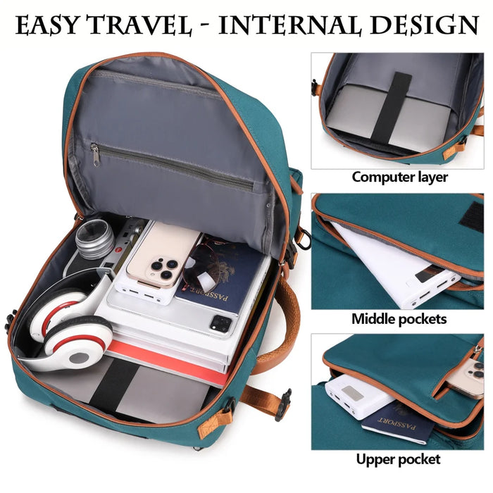 30L Large Capacity Shoulder Bag for 16 Inch Laptop Oxford Fabric Waterproof Travel Backpack - Peacock Blue - 4
