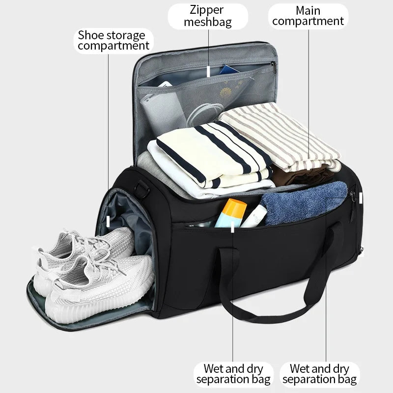 POSO PS-512 41L Sports Gym Bag Dry Wet Separation Travel Duffle Bag with 15.6 Laptop Compartment for Fitness Outdoor - Black - 7