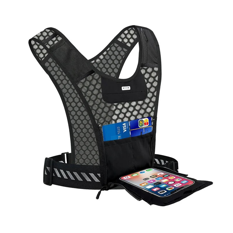 2603 Reflective Running Vest 3L Hydration Backpack with Touchscreen Phone Pocket for Cycling Running - Black - 2