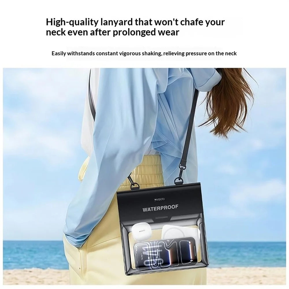 YESIDO WB66 Large Waterproof Bag IPX8 10m Underwater Crossbody Pouch with Lanyard - Black - 4