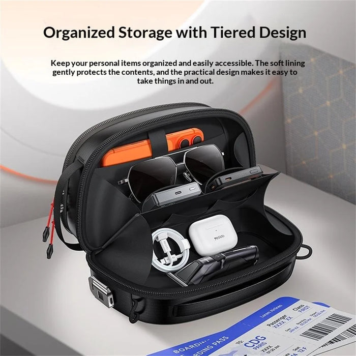 YESIDO WB63 Fingerprint Lock Crossbody Bag Large Capacity Storage Organizer Pouch Dual-use Shoulder Bag for Travel - Black - 3