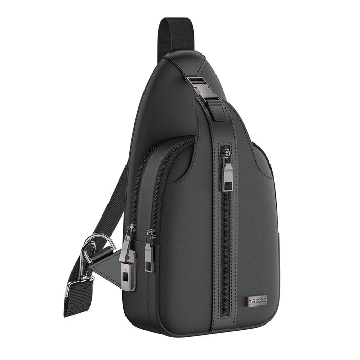 YESIDO WB64 Fingerprint Lock Crossbody Bag Oxford Cloth Large Capacity Shoulder Bag for Work Travel - Black - 1