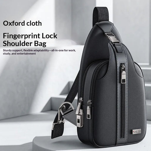 YESIDO WB64 Fingerprint Lock Crossbody Bag Oxford Cloth Large Capacity Shoulder Bag for Work Travel - Black - 2