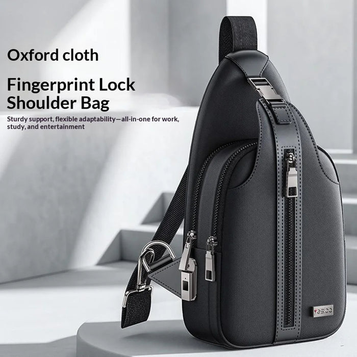 YESIDO WB64 Fingerprint Lock Crossbody Bag Oxford Cloth Large Capacity Shoulder Bag for Work Travel - Black - 2