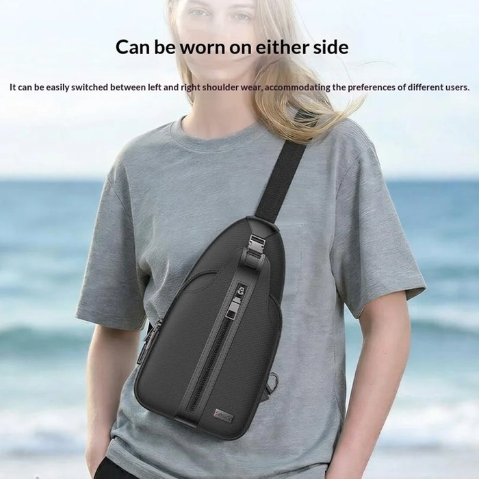 YESIDO WB64 Fingerprint Lock Crossbody Bag Oxford Cloth Large Capacity Shoulder Bag for Work Travel - Black - 5