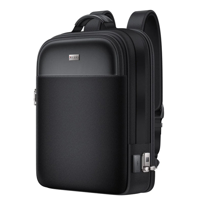 YESIDO WB65 Fingerprint Lock Business Backpack Large Capacity Oxford Fabric Daypacks with USB Charging Port - Black - 1