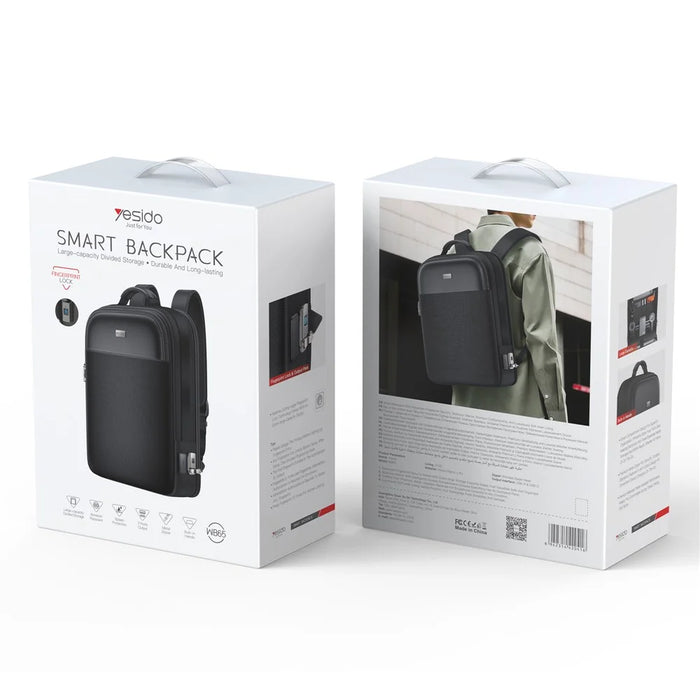 YESIDO WB65 Fingerprint Lock Business Backpack Large Capacity Oxford Fabric Daypacks with USB Charging Port - Black - 6