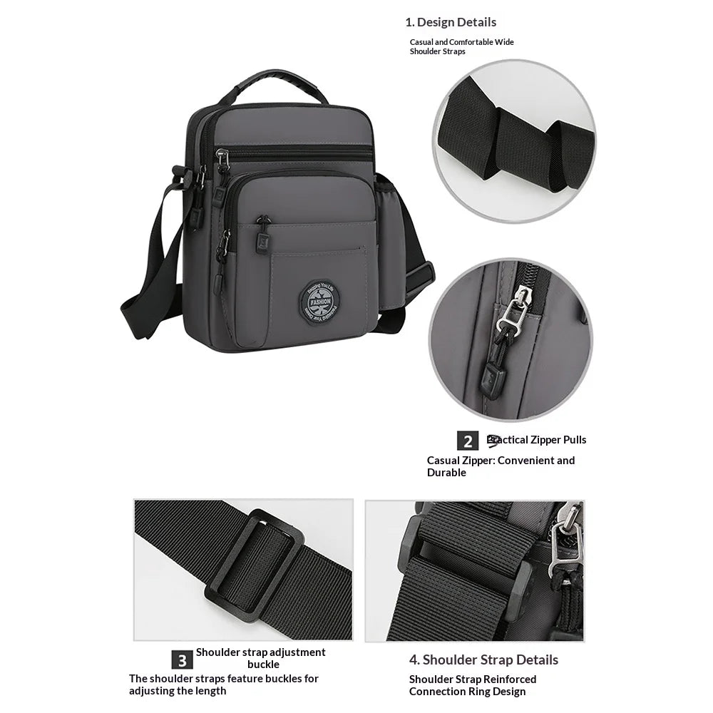 WEIXIER WD2603 Men Crossbody Bag Oxford Cloth Waterproof Single Shoulder Bag for 7.9 Inch Tablet - Black - 3