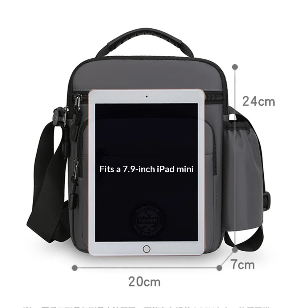 WEIXIER WD2603 Men Crossbody Bag Oxford Cloth Waterproof Single Shoulder Bag for 7.9 Inch Tablet - Black - 7