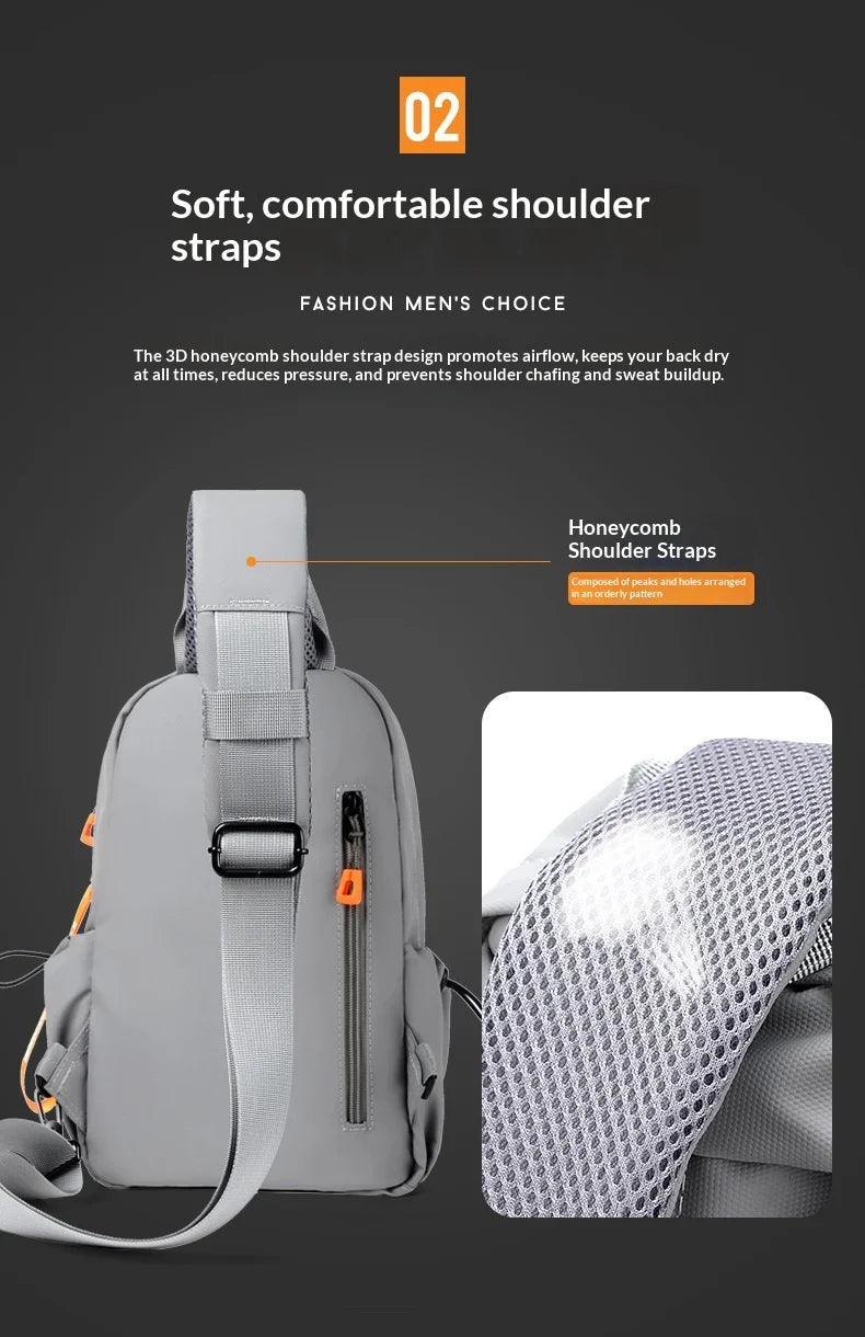 WEIXIER WD3282 Men's Chest Bag Large Capacity Waterproof Crossbody Bag with USB Port for Daily Outdoor - Black - 6
