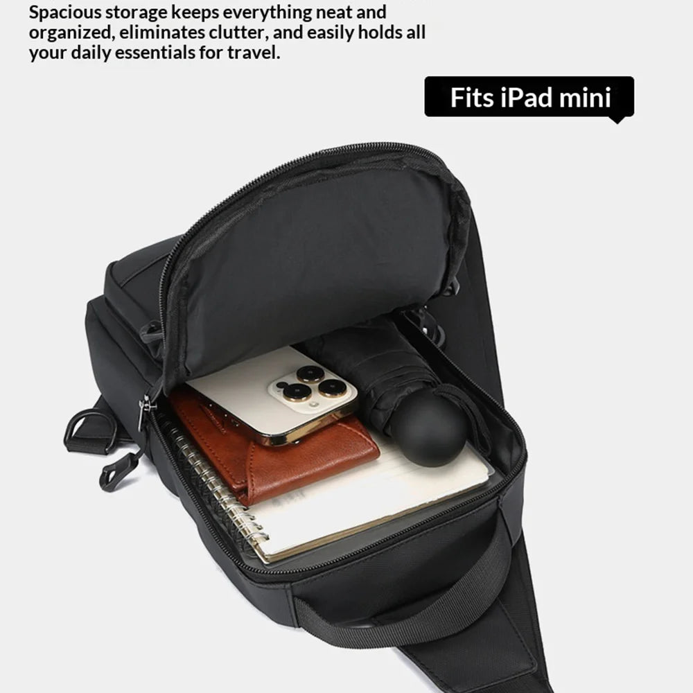 WEIXIER WDE-9 Crossbody Bag Men Chest Bag Outdoor Travel Waterproof Sling Shoulder Bag for Commuting - Black - 7