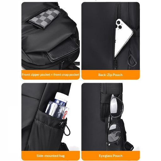 WEIXIER WD8659 Men Chest Bag Waterproof Crossbody Shoulder Bag Large Capacity for Outdoor Travel - Black - 2