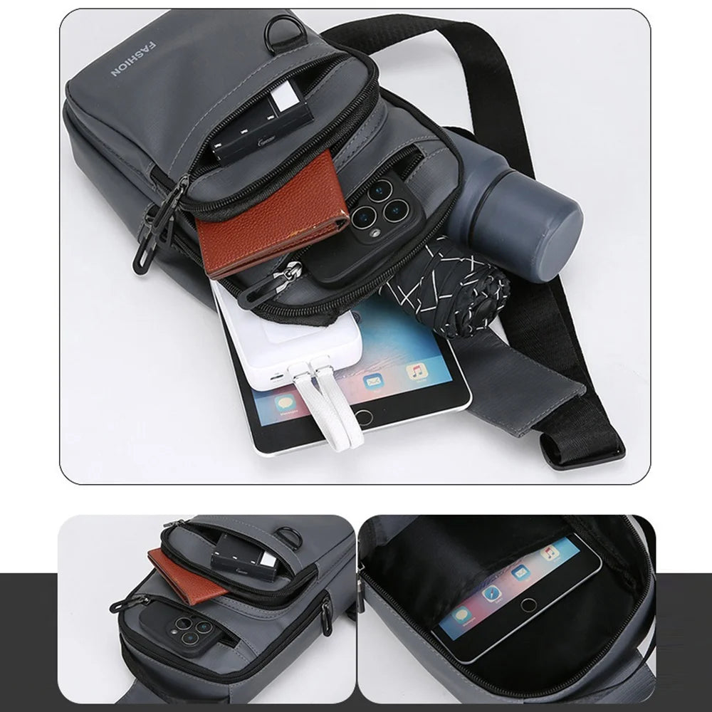 WEIXIER WD6226 Men Chest Bag Large Capacity Waterproof Crossbody Shoulder Bag Oxford Cloth WD6226 - Black - 6